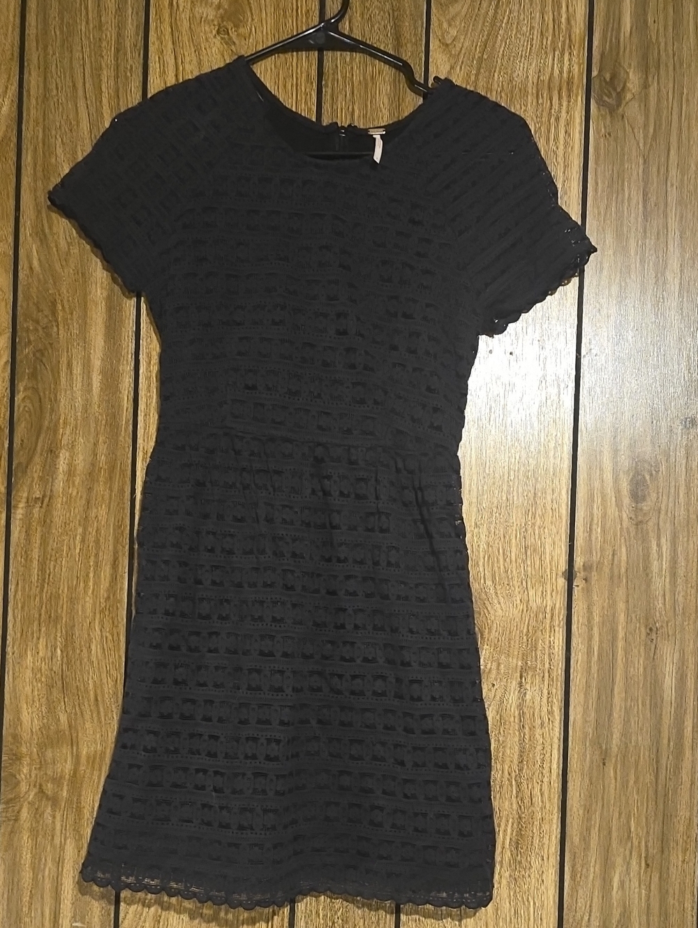 Free People Black Short-Sleeve Lace Dress